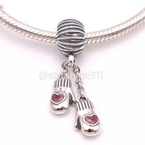 Authentic PANDORA Sterling Silver Pink Woollen Mittens Dangle Charm